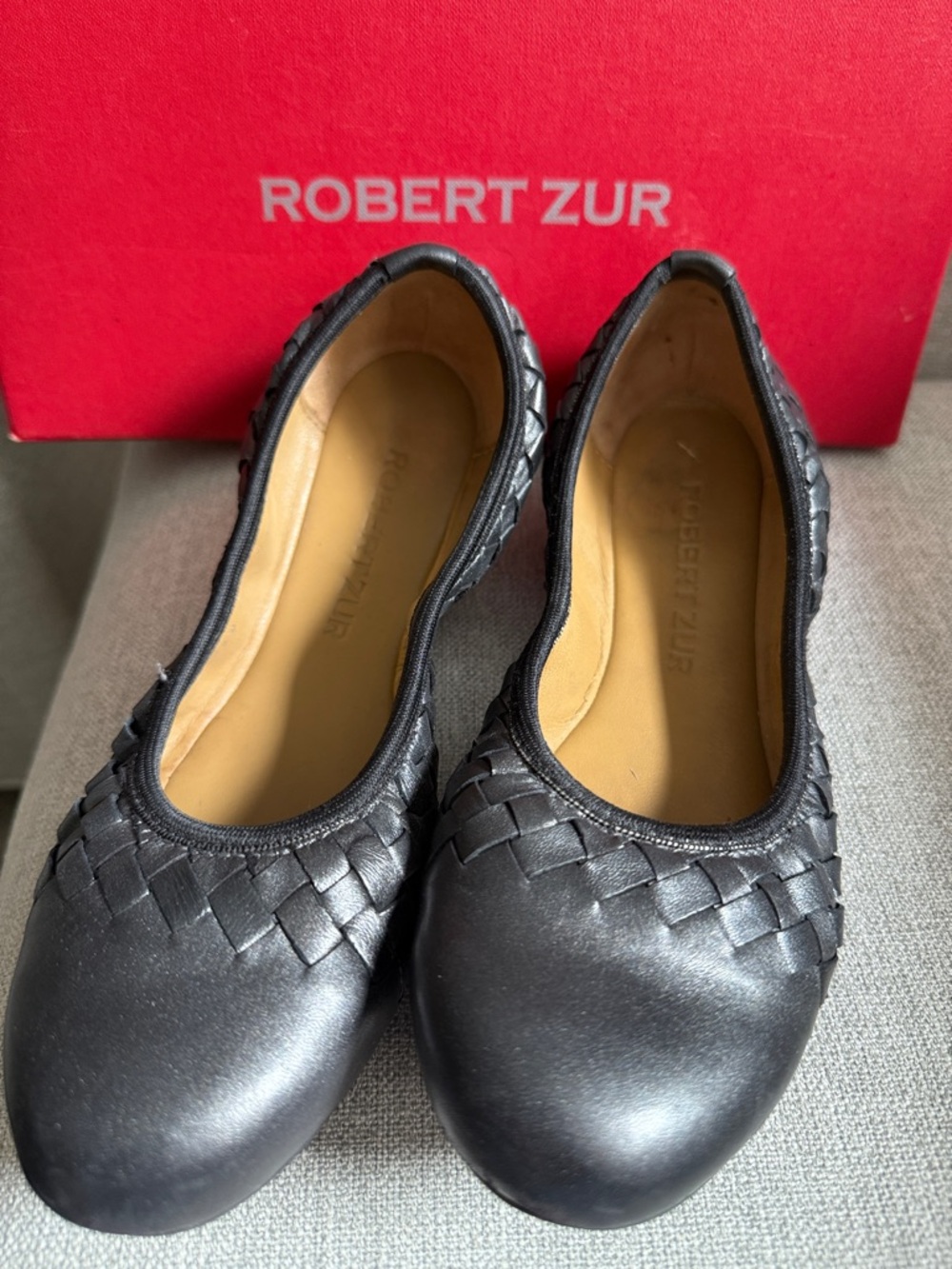 Robert Zur Gunmetal Woven Leather Ballet Flats Size 8M (38)